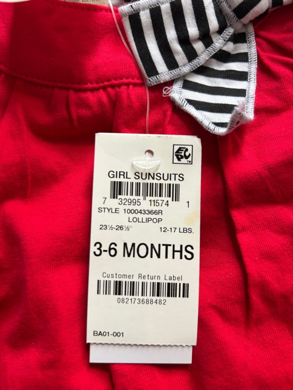 Red Watermelon Print Baby Girl Dress with Striped Bow - Picture 3 of 4